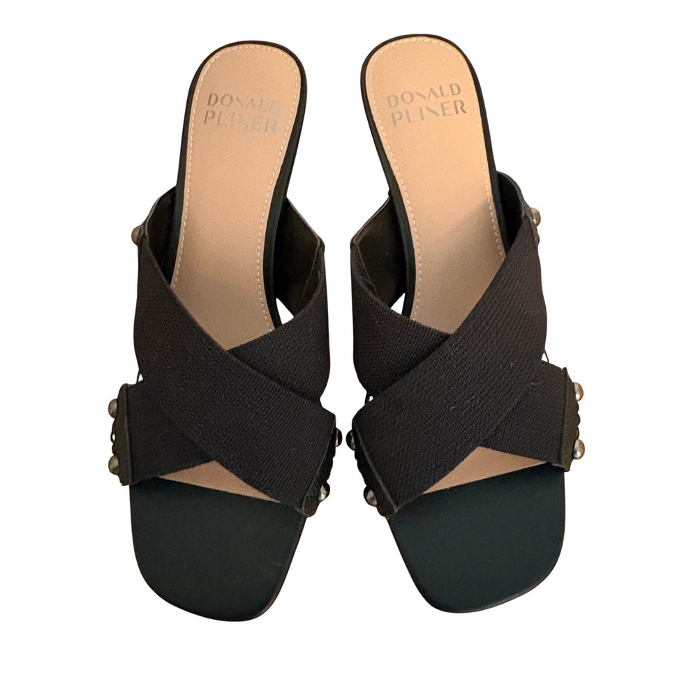 Donald Pliner Kenna Black Elastic Crisscross Studded Kitten Heel Mules 6.5M